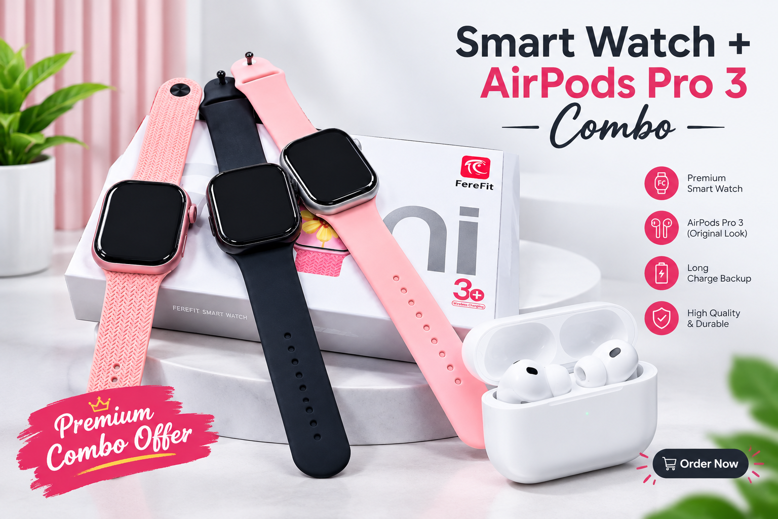 Smart Watch + Airpods pro 3  Combo